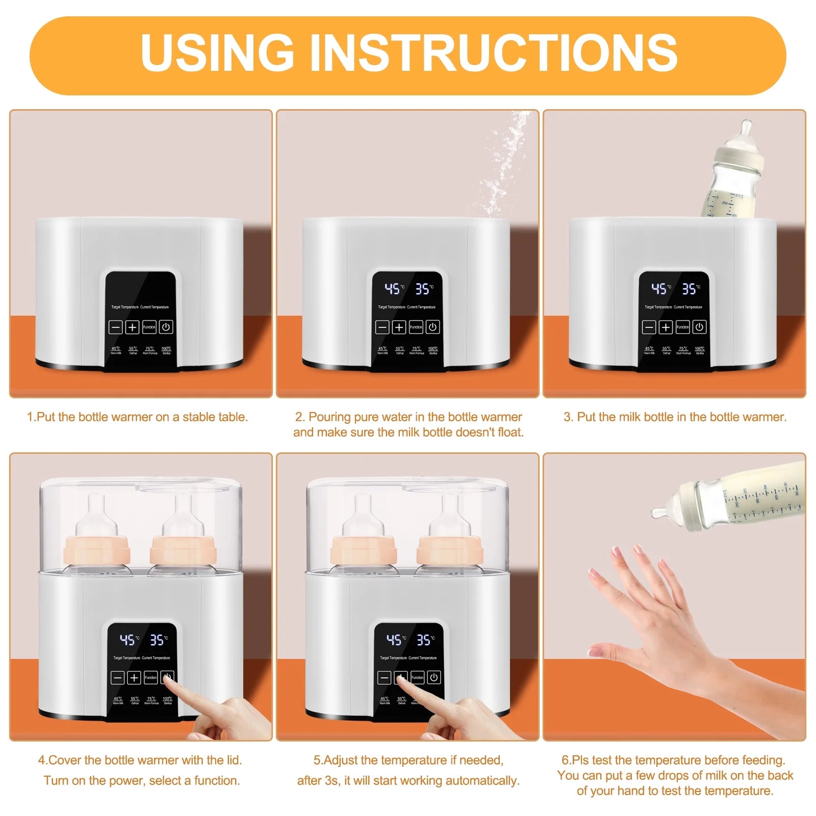 Baby Bottle Warmer,  4-In-1 Double Bottles Warmer & Sterilizer Fast Milk Warmer Babies Food Heater/Defrost with LCD Touch Display & 48H Accurate Temperature Control for Breastmilk/Formula