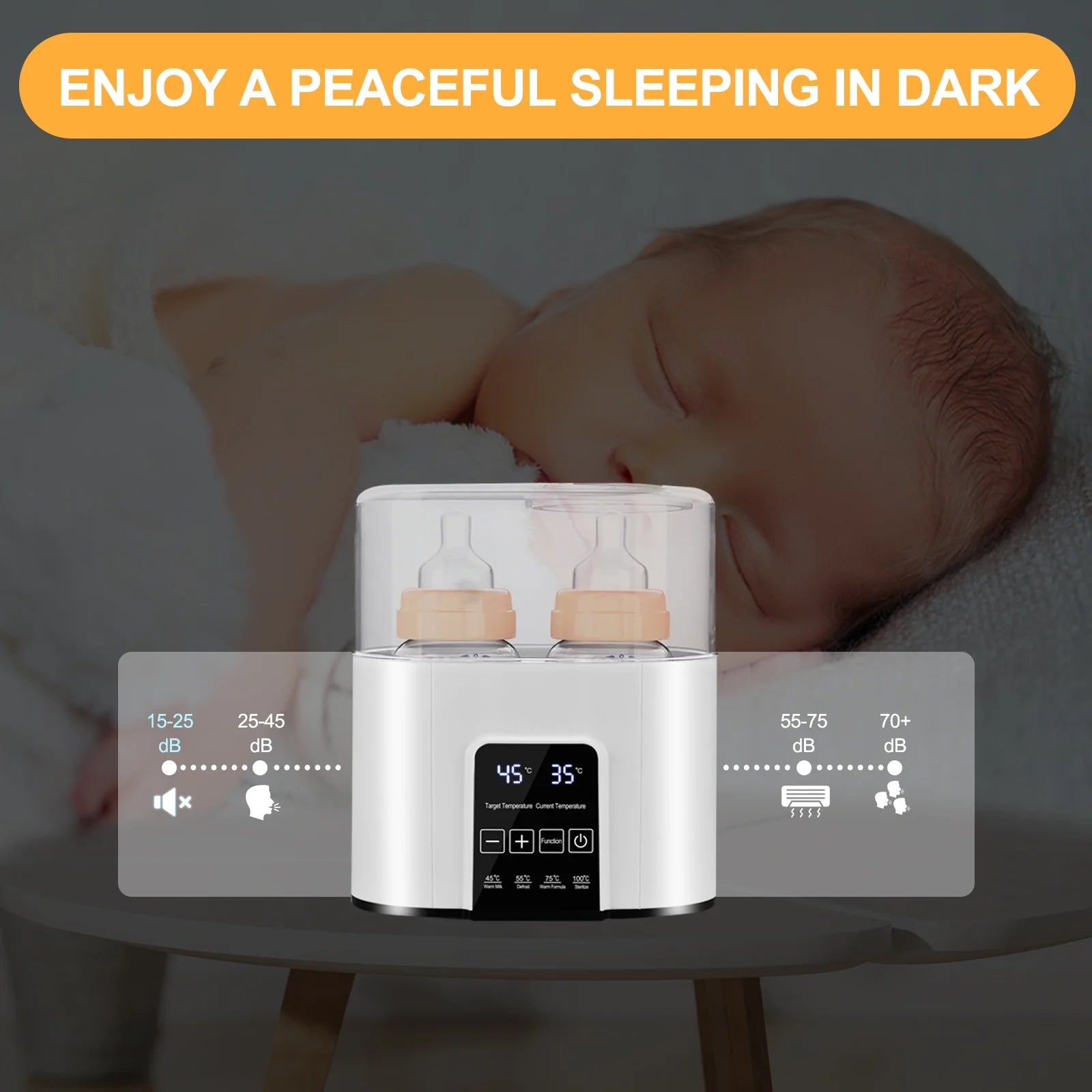 Baby Bottle Warmer,  4-In-1 Double Bottles Warmer & Sterilizer Fast Milk Warmer Babies Food Heater/Defrost with LCD Touch Display & 48H Accurate Temperature Control for Breastmilk/Formula