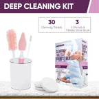 Pink (3) Baby Bottle Silicone Brushes and (30 Pack) Baby Milk Bottle Cleaning Tablets, Baby Water Bottle Tumbler Cleaner