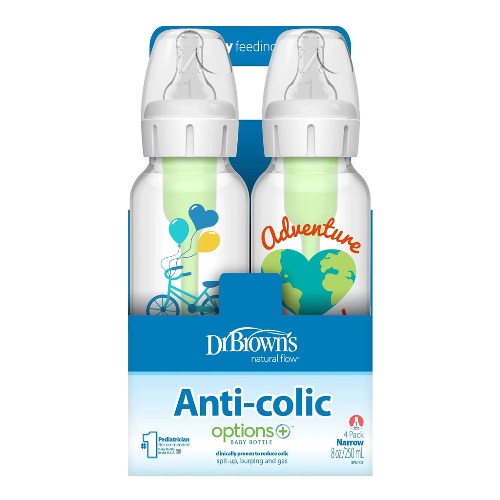 Anti-Colic Options+ Narrow Baby Bottle, Dream Adventure, 8Oz, 0M+, 4 Pack