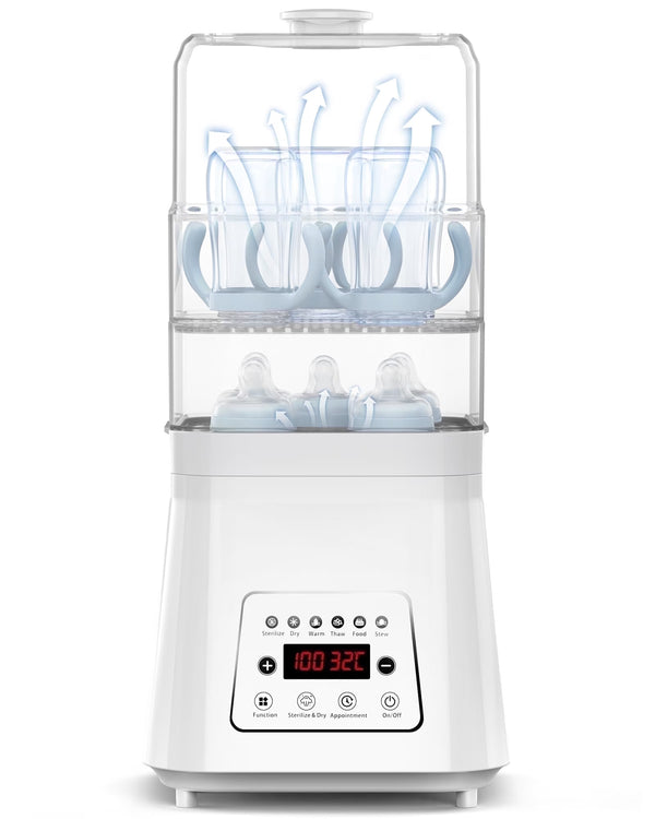 8-In-1 Bottle Sterilizer and Dryer, Electric Steam with Baby Bottle Warmer, Food Prep, White