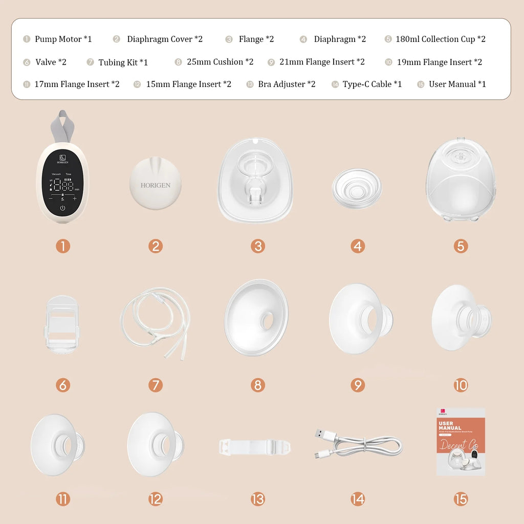 D6 Milk White Electric Hands Free Breast Pump Wearable Lower Noise Breastfeeding Strong Suction 180Ml/6Oz