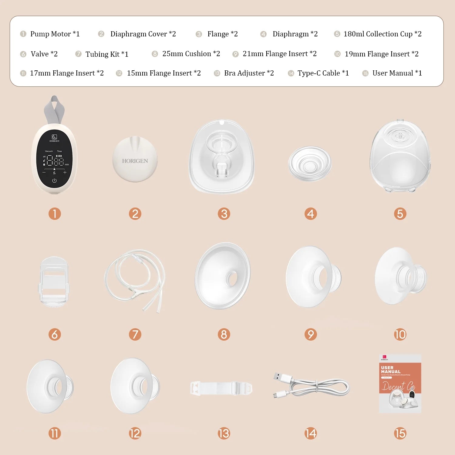 D6 Milk White Electric Hands Free Breast Pump Wearable Lower Noise Breastfeeding Strong Suction 180Ml/6Oz