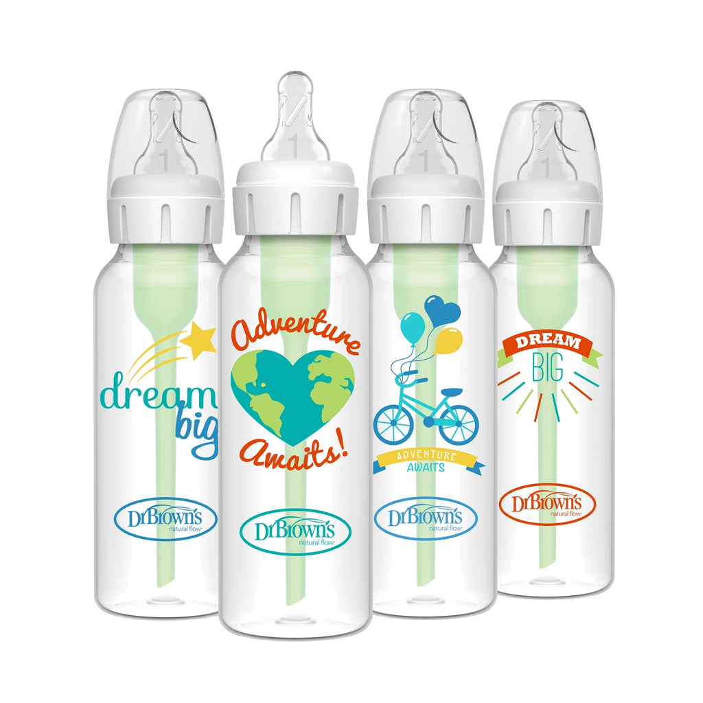 Anti-Colic Options+ Narrow Baby Bottle, Dream Adventure, 8Oz, 0M+, 4 Pack