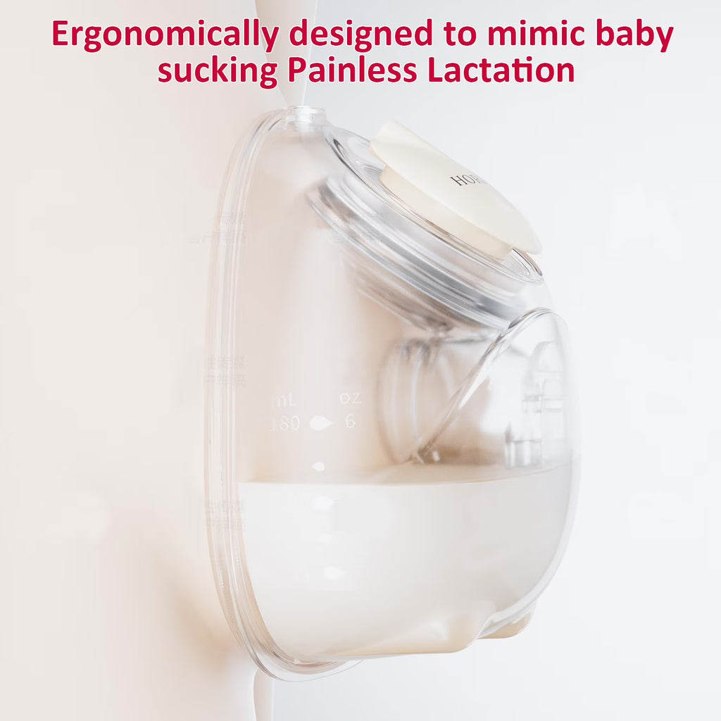 D6 Milk White Electric Hands Free Breast Pump Wearable Lower Noise Breastfeeding Strong Suction 180Ml/6Oz
