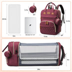 Diaper Bag Backpack, Multifunction Diaper Bag Backpack with Changing Station, USB Charging Port & Foldable Crib, Large Capacity Travel Backpack W/Sunshade&Pacifier Case&Stroller Straps(Red)